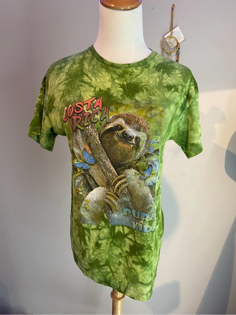 Green Tie-Dye Sloth Graphic Tee - Costa Rica